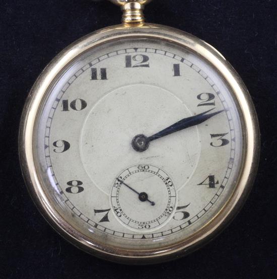 A George V 18ct gold Rode Watch Co. keyless lever dress pocket watch and a 9ct gold chain with masonic charm,